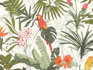 TAPETA PAPUGI LIŚCIE PALMY 689907 RASCH 24H 